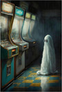 Cute Ghost In Abandoned Arcade - Gothic Halloween Canvas For Bathroom & Kitchen Decor