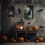 Cute Ghost In Abandoned Arcade - Gothic Halloween Canvas For Bathroom & Kitchen Decor