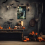 Cute Ghost In Abandoned Arcade - Gothic Halloween Canvas For Bathroom & Kitchen Decor