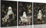 3Pcs Romantic Ghost Halloween Canvas Set For Bathroom - Vintage Gothic Wall Decor With Wildflowers