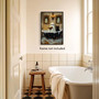 Whimsical Ghost Halloween Canvas Art For Bathroom - Gothic Black Cat & Reading Ghost In Bathtub
