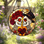 Custom Skeleton Couple Stained Glass Suncatcher For Spooky, Gothic Wedding And Halloween Anniversary Decor