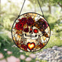 Custom Skeleton Couple Stained Glass Suncatcher For Spooky, Gothic Wedding And Halloween Anniversary Decor