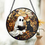 Ghost And Black Cat Halloween Stained Glass Suncatcher - Cozy Autumn Floral Decor For Book Lovers' Windows