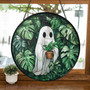 Cute Ghost Plant Stained Glass Suncatcher For Halloween - Monstera Lovers' Window Decor