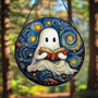 Halloween Ghost Reading Book Stained Glass Suncatcher - Perfect For Book Lovers And Library DéCor