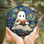 Halloween Ghost Reading Book Stained Glass Suncatcher - Perfect For Book Lovers And Library DéCor