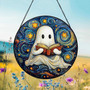 Halloween Ghost Reading Book Stained Glass Suncatcher - Perfect For Book Lovers And Library DéCor