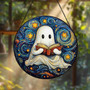 Halloween Ghost Reading Book Stained Glass Suncatcher - Perfect For Book Lovers And Library DéCor
