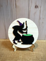 Witch Broom Cauldron Wood Sign: Spooky Halloween Tiered Tray Decor For Indoor Shelves