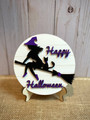 Witch Broom Cauldron Wood Sign: Spooky Halloween Tiered Tray Decor For Indoor Shelves