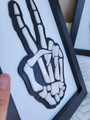 Layered Skeleton Peace And Love Sign For Halloween Decor - Wood And Acrylic Art Piece