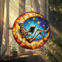 Skeleton Reading Moon Stained Glass Suncatcher For Halloween Gothic Spooky Window Art Gift
