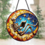 Skeleton Reading Moon Stained Glass Suncatcher For Halloween Gothic Spooky Window Art Gift
