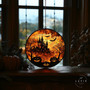 Spooky Witcher Castle Window Hanging - Halloween Witch Stained Glass Suncatcher For Seasonal DéCor