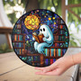 Adorable Halloween Ghost Reading Suncatcher For Book Lovers - Cute Library Window Hanging Decor