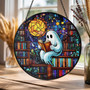 Adorable Halloween Ghost Reading Suncatcher For Book Lovers - Cute Library Window Hanging Decor