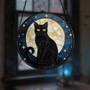 Black Cat Suncatcher For Halloween | Stained Glass Window Art Gift For Cat Lovers | Spooky Home Decor