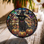 Gothic Black Cat Halloween Stained Glass Suncatcher - Witchy Fall Window Decoration For Women