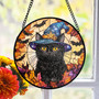 Spooky Black Cat Suncatcher In Witch Hat - Halloween Window Accent For Cat Lovers, Perfect For Fall Theme