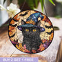 Spooky Black Cat Suncatcher In Witch Hat - Halloween Window Accent For Cat Lovers, Perfect For Fall Theme