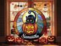 Personalized Black Cat Pumpkin Stained Glass Suncatcher Halloween Cute Spooky Gift
