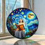 Starry Night Ghost Reading Stained Glass Suncatcher For Book Lovers - Halloween Decor Gift