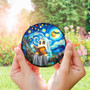 Starry Night Ghost Reading Stained Glass Suncatcher For Book Lovers - Halloween Decor Gift