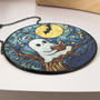 Cute Ghost Reading Glass Suncatcher For Halloween - Starry Night Design For Book Lovers