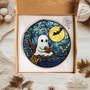 Cute Ghost Reading Glass Suncatcher For Halloween - Starry Night Design For Book Lovers