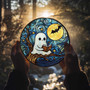 Cute Ghost Reading Glass Suncatcher For Halloween - Starry Night Design For Book Lovers
