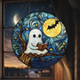 Cute Ghost Reading Glass Suncatcher For Halloween - Starry Night Design For Book Lovers