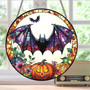 Gothic Halloween Pumpkin Bat Stained Glass Suncatcher For Spooky Home DéCor