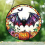 Gothic Halloween Pumpkin Bat Stained Glass Suncatcher For Spooky Home DéCor
