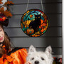 Halloween Window Hanging Suncatcher With Black Cat & Ghost Design For Home & Cafe Decor, 8in