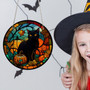 Halloween Window Hanging Suncatcher With Black Cat & Ghost Design For Home & Cafe Decor, 8in