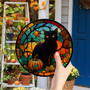 Halloween Window Hanging Suncatcher With Black Cat & Ghost Design For Home & Cafe Decor, 8in