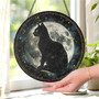 Black Cat Stained Glass Suncatcher - Halloween Decor For Cat Lovers With Moon, Accent For Window Or Indoor