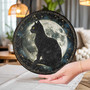 Black Cat Stained Glass Suncatcher - Halloween Decor For Cat Lovers With Moon, Accent For Window Or Indoor