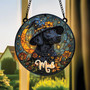 Personalized Halloween Dog Suncatcher With Witch Hat - Faux Stained Glass For Dog Lovers Decor