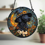 Personalized Halloween Dog Suncatcher With Witch Hat - Faux Stained Glass For Dog Lovers Decor