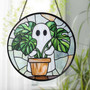 Cute Ghost And Monstera Stained Glass Suncatcher For Halloween - Gift For Plant Lovers And Mom