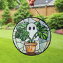 Cute Ghost And Monstera Stained Glass Suncatcher For Halloween - Gift For Plant Lovers And Mom