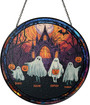 Halloween ghost family stained glass suncatcher, personalized family size, hanging window decor that sparkles in autumn sun