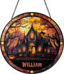 Hand Painted Personalized Halloween Suncatcher For Patio & Garden DéCor With Cat, Bat & Ghost Themes