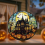 Spooky Pumpkin Haunted House Halloween Stained Glass Suncatcher For Home Decor