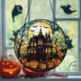 Spooky Pumpkin Haunted House Halloween Stained Glass Suncatcher For Home Decor