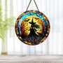 Witchy Moon Stained Glass Suncatcher For Window - Spooky Halloween Decor