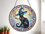 Mystical Wiccan Black Cat Stained Glass Suncatcher | Halloween Decor For Her | Witchy Home Accent