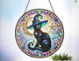 Mystical Wiccan Black Cat Stained Glass Suncatcher | Halloween Decor For Her | Witchy Home Accent